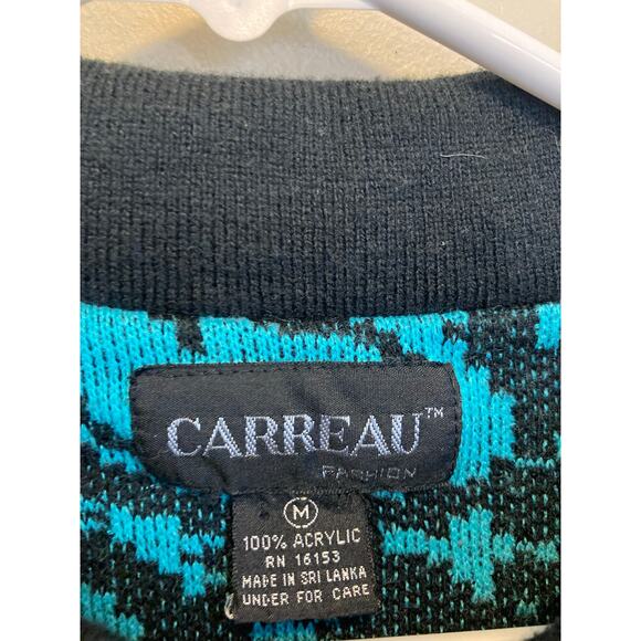 Carreau 80's Vintage Blue Floral Collared 80’s Long Sleeve Sweater Size Medium - Picture 6 of 8